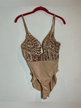 Morning Mist Sequin Bodysuit Champagne Gold Size 8